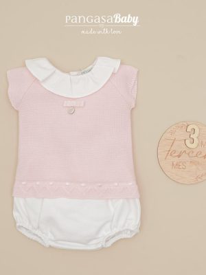 Conjunto braguita piqué rosa bebé  PANGASA