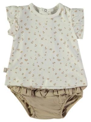 Conjunto 2 piezas florecitas camel